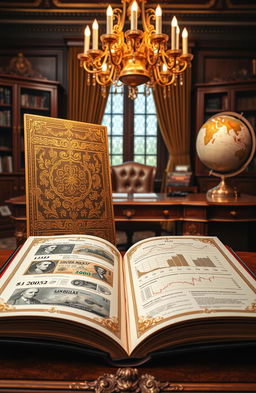 An elegant, richly detailed book themed around wealth and finance
