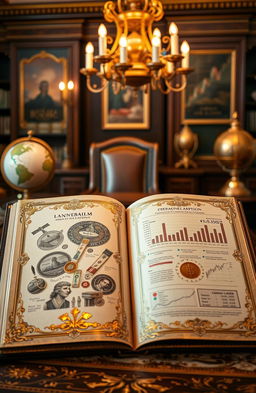 An elegant, richly detailed book themed around wealth and finance