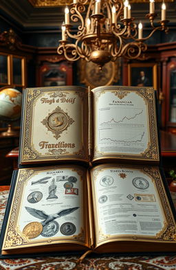 An elegant, richly detailed book themed around wealth and finance