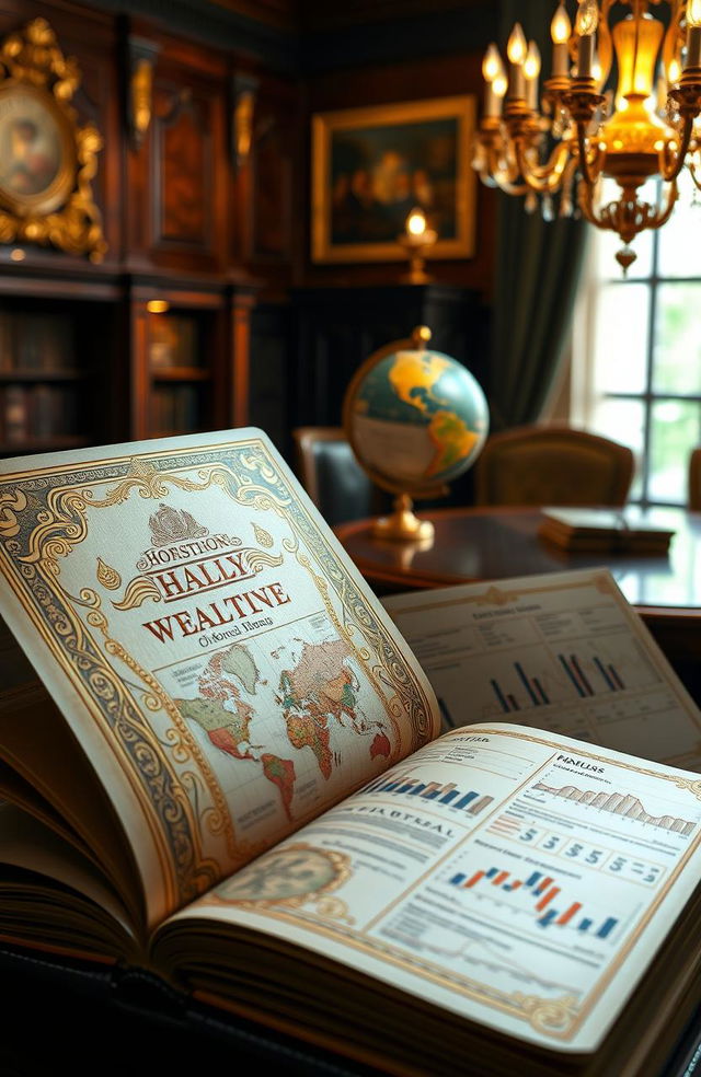 An elegant, richly detailed book themed around wealth and finance