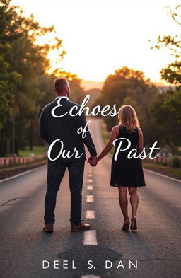 A husband and wife standing on opposite sides of a road, their faces turned away from each other, yet they hold hands, symbolizing a connection despite the distance