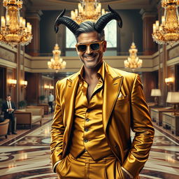 A realistic portrayal of Satan depicted as a charming hotel manager resembling George Clooney