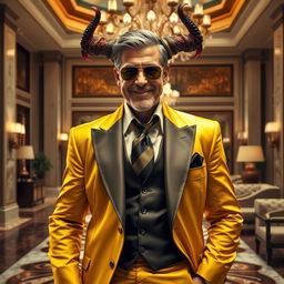 A realistic portrayal of Satan depicted as a charming hotel manager resembling George Clooney