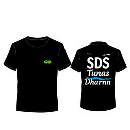 A front-and-back T-shirt design for a rafting activity, specifically for SDS Tunas Dharma teachers
