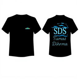 A front-and-back T-shirt design for a rafting activity, specifically for SDS Tunas Dharma teachers