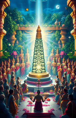A beautiful depiction of a Siva Lingam prominently situated in the center of an elaborate spiritual setting