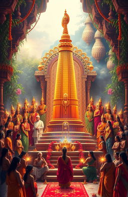 A beautiful depiction of a Siva Lingam prominently situated in the center of an elaborate spiritual setting