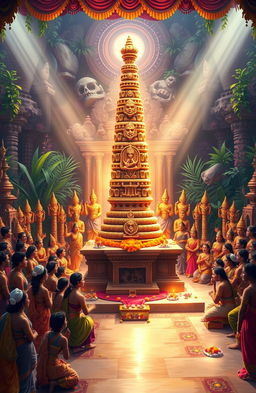 A beautiful depiction of a Siva Lingam prominently situated in the center of an elaborate spiritual setting