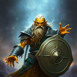 A powerful Githyanki arcane wizard with a long, flowing beard, showcasing ancient wisdom and might