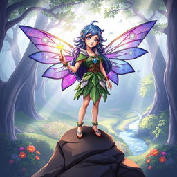 An illustration of Luna, the Brave Fairy, set against a mystical backdrop