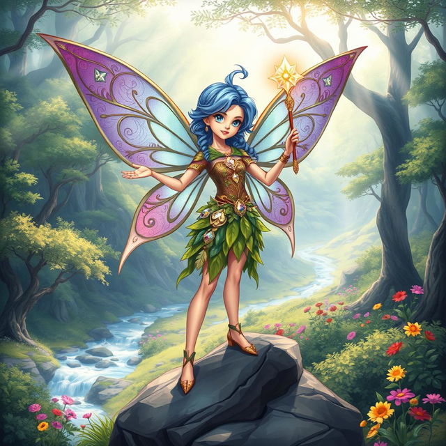 An illustration of Luna, the Brave Fairy, set against a mystical backdrop