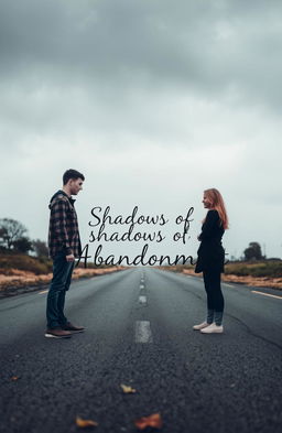 A couple standing on opposite sides of a deserted road, both looking sad and longing for each other