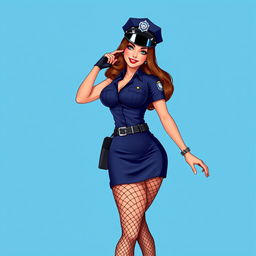 A sexy pin-up style police officer in a playful yet confident pose, featuring classic 16-bit video game graphics