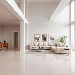 An interior view of a modern apartment featuring CELIMA – CLM240 CERAMIC FLOOR (45X45) in VENTURA NATURAL
