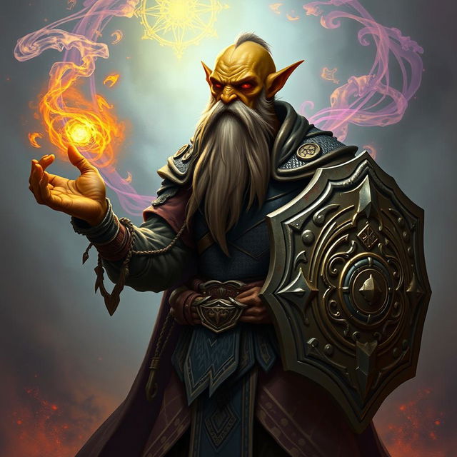 A tall, skinny Githyanki wizard with a long, flowing beard, embodying the essence of ancient arcane wisdom