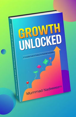 A visually striking book cover design for 'Growth Unlocked: A Complete Guide to Scaling Your Business Sustainably', featuring a vibrant and modern aesthetic