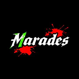 A logo design featuring the word "Marades" rendered in a bold, heavy metal font