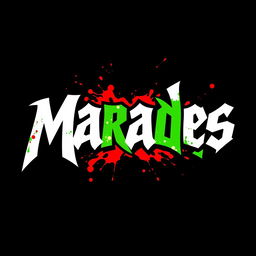 A logo design featuring the word "Marades" rendered in a bold, heavy metal font