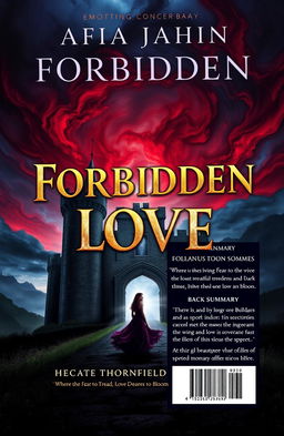 A book cover design for the novel 'Forbidden Love' by Afia Jahin, featuring striking visuals that blend elements of horror and romance