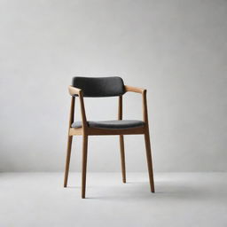 A modern chair with a upholstered seat and backrest, set against a minimalist backdrop.