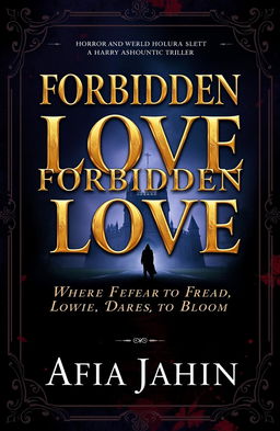 A book cover design featuring the title "Forbidden Love" in striking metallic golden letters, with the subtitle "Where the Living Fear to Tread, Love Dares to Bloom" in elegant serif font below
