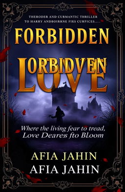 A book cover design featuring the title "Forbidden Love" in striking metallic golden letters, with the subtitle "Where the Living Fear to Tread, Love Dares to Bloom" in elegant serif font below