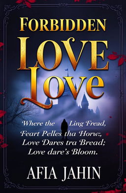 A book cover design featuring the title "Forbidden Love" in striking metallic golden letters, with the subtitle "Where the Living Fear to Tread, Love Dares to Bloom" in elegant serif font below