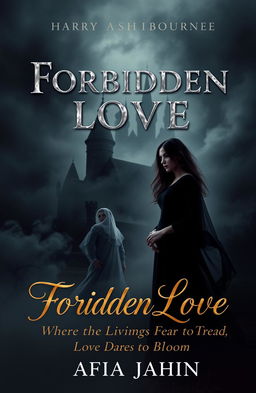 A captivating book cover for 'Forbidden Love' by Afia Jahin featuring a haunting and romantic visual
