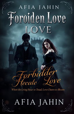 A captivating book cover for 'Forbidden Love' by Afia Jahin featuring a haunting and romantic visual