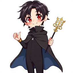 A full-body illustration of a charming 16-year-old anime boy standing against a clean white background