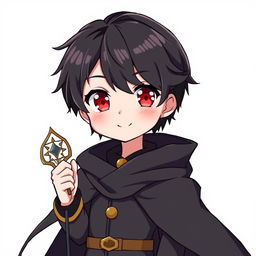 A full-body illustration of a charming 16-year-old anime boy standing against a clean white background