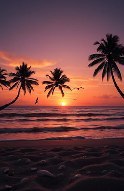 A serene and picturesque view of the vast sea at sunset, with gentle waves lapping against the shore