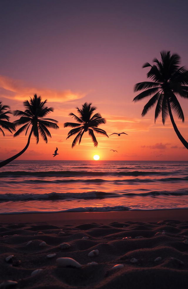 A serene and picturesque view of the vast sea at sunset, with gentle waves lapping against the shore