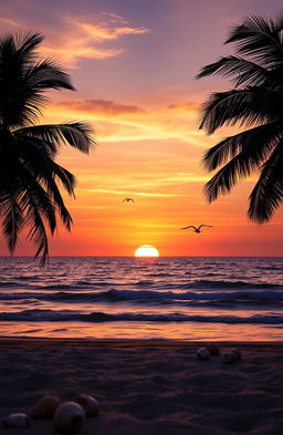 A serene and picturesque view of the vast sea at sunset, with gentle waves lapping against the shore