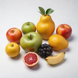 A still life of fruits using eight colors including black, with medium outlines, set against a white background.