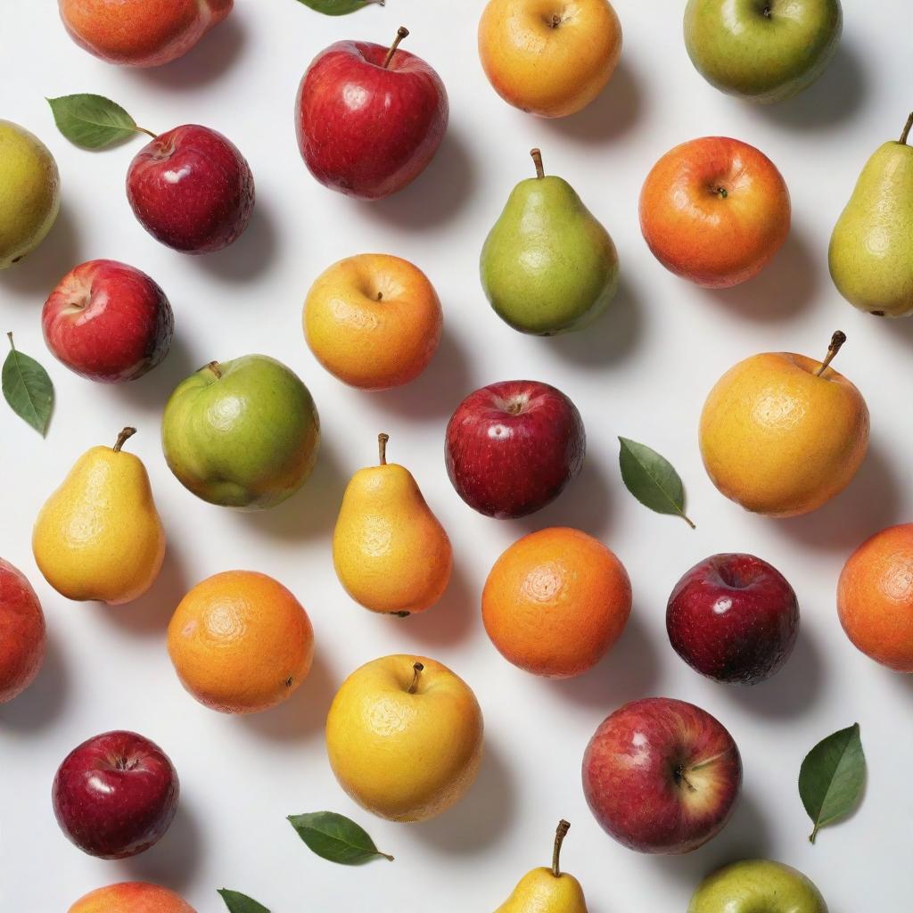 A still life of fruits using eight colors including black, with medium outlines, set against a white background.