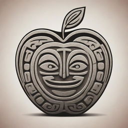 An apple represented in the style of a detailed Mayan glyph.