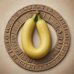 A banana represented in the style of a detailed Mayan glyph.