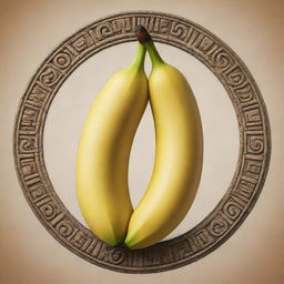 A banana represented in the style of a detailed Mayan glyph.