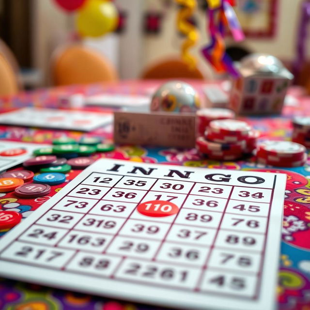 A visually striking close-up of a bingo card, featuring a classic grid layout filled with numbers and bold letters spelling out 'BINGO' at the top