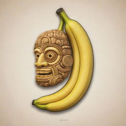 A banana represented in the style of a detailed Mayan glyph.