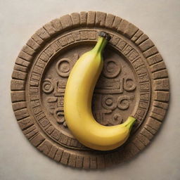 A banana integrated into the style of a detailed Mayan glyph.