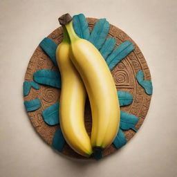 A banana integrated into the style of a detailed Mayan glyph.