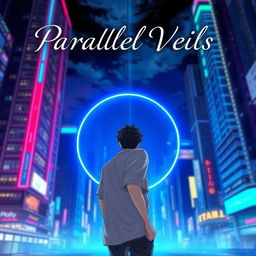 A man with dynamic black spiky hair is depicted walking up to a mesmerizing blue circular portal
