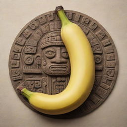 A banana integrated into the style of a detailed Mayan glyph.