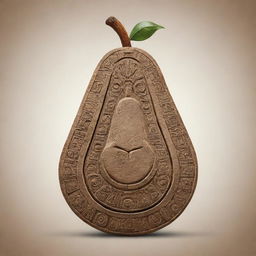 A pear represented in the style of a detailed Mayan glyph.