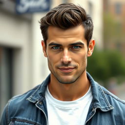 A handsome and realistic male portrait, showcasing strong facial features