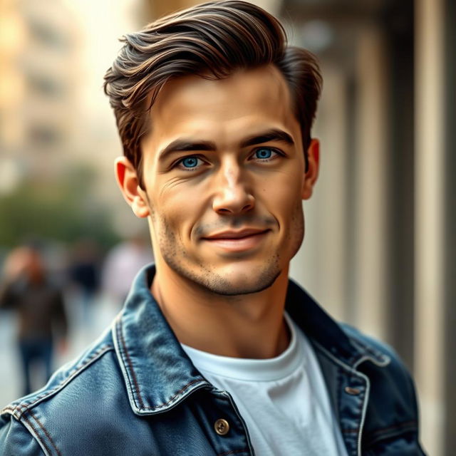 A handsome and realistic male portrait, showcasing strong facial features