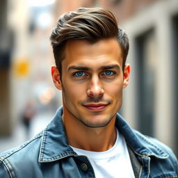 A handsome and realistic male portrait, showcasing strong facial features