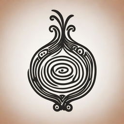 An onion represented in the style of a Mayan glyph.